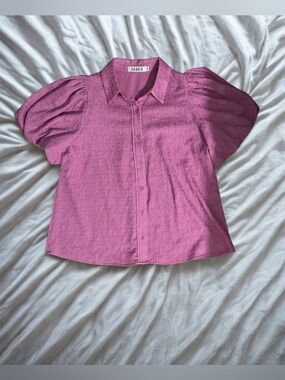 Gaudi' Pink Puff-Sleeve Button-Front Blouse